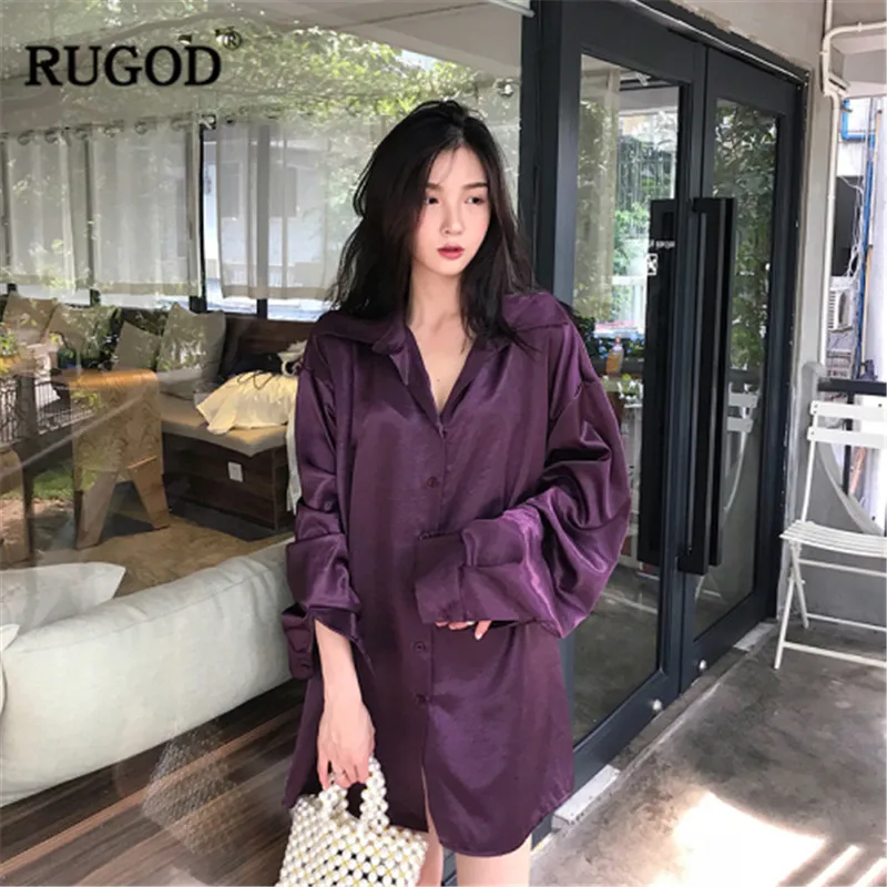 RUGOD корейские шикарные атласные блузки рубашка темпераментная Офисная Женская