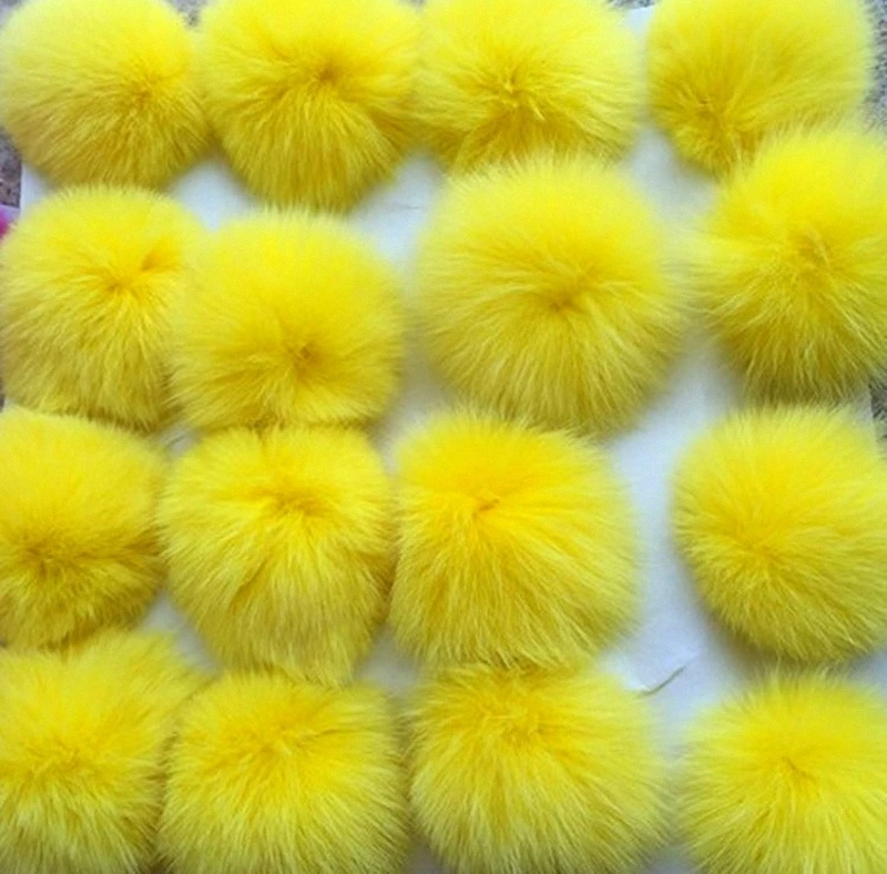 yellow 9 см натуральный Лисий мех помпон пушистый DIY зимняя шапка Skullies шапка вязаная шапка помпоны TWF002-purple - Цвет: yellow
