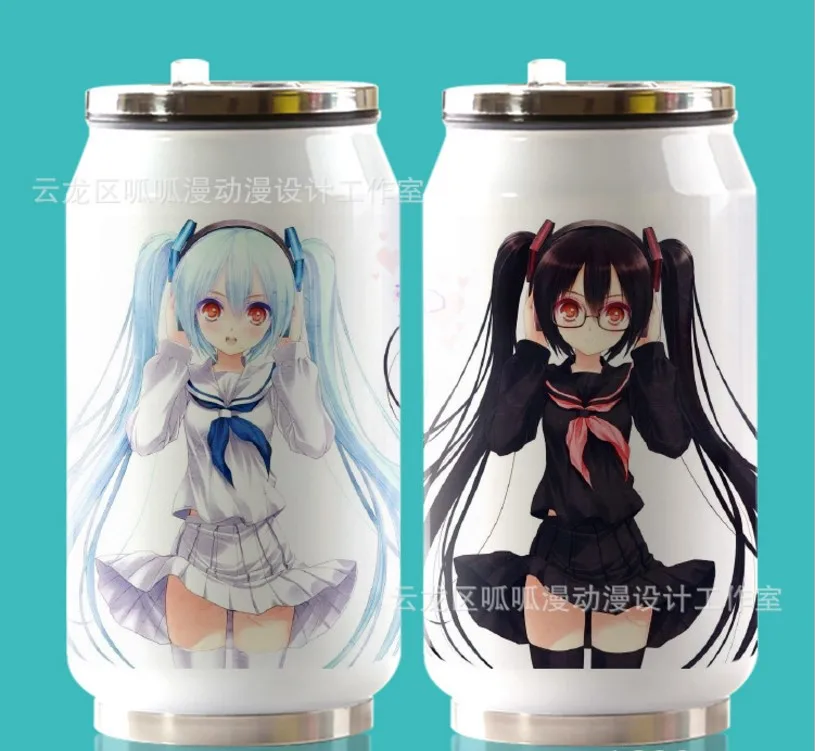 Фиолетовый Горячая аниме Hatsune Miku чашка вокруг вакуумной чашки из нержавеющей стали на молнии-топ может бутылка для воды Изолированная чашка - Цвет: Фиолетовый