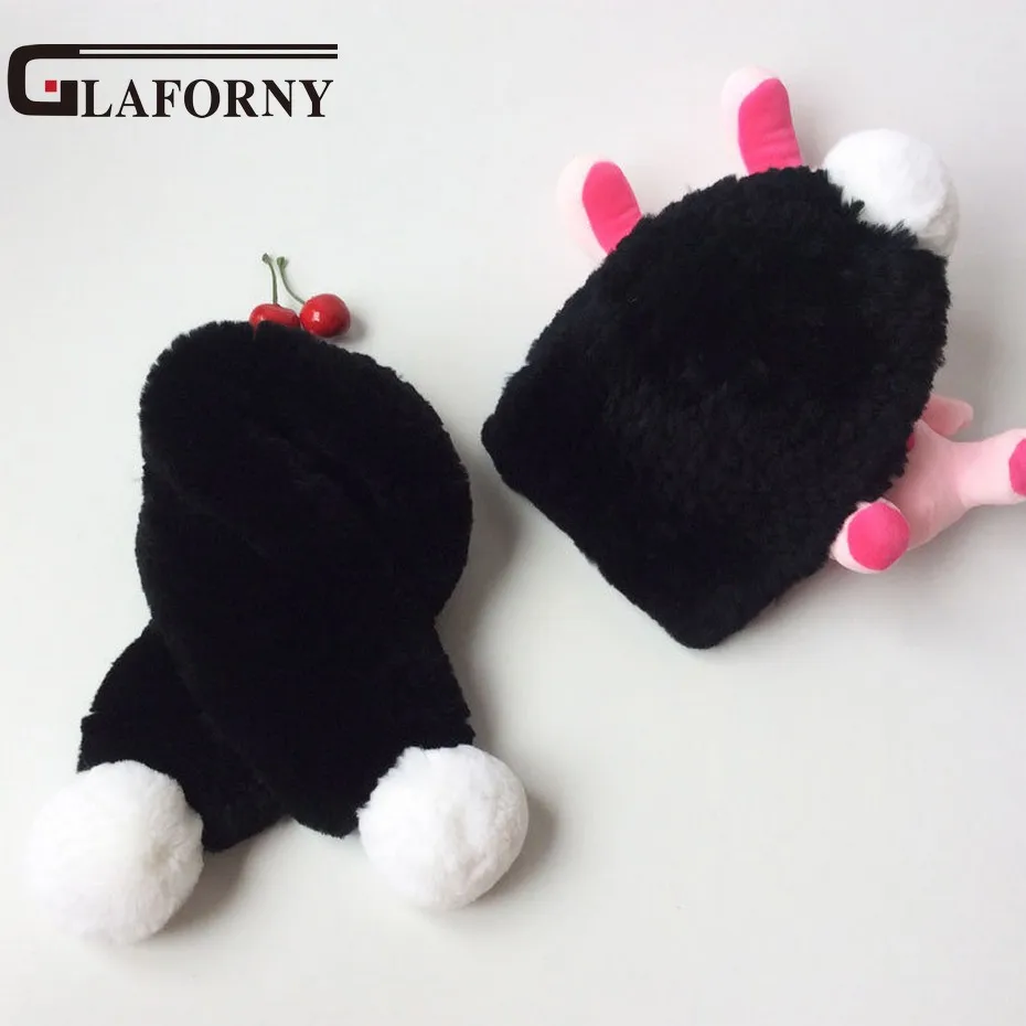 Glaforny/Новинка года; шапка с кроличьим мехом и шарф для детей; зимние теплые меховые шапки; меховые шарики