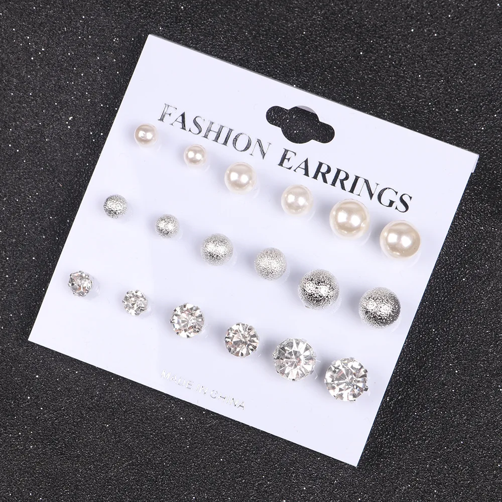 Серьги гвоздики с круглым шариком и искусственным жемчугом|crystal stud earring sets|stud earrings