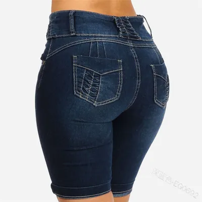 dark blue Большие размеры, S-5XL, деним, обтягивающие джинсы для женщин, сплошной цвет, манжеты Разорванные джинсы, новинка, женские джинсы до колен - Цвет: dark blue