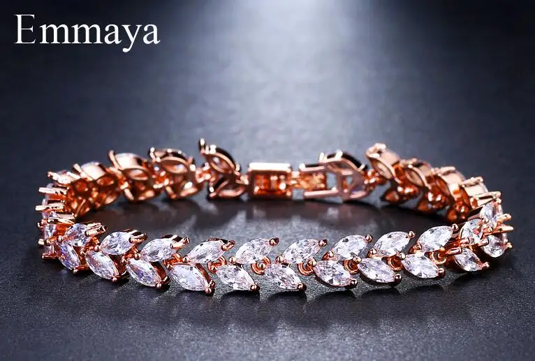 rose gold white Emmaya модный бренд Шарм AAA кубический Белый Циркон четыре цвета лист ювелирные изделия браслеты для женщин Элегантность Свадебная вечеринка подарок - Окраска металла: rose gold white