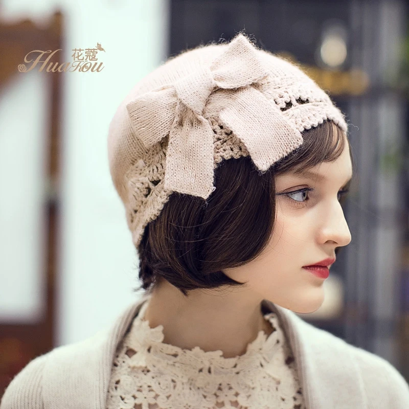 Женский шерстяной берет в Корейском стиле повседневный вязаный с милым бантом