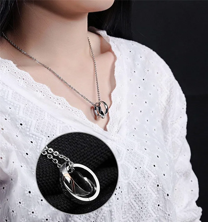 

Matching Titanium Stainless Steel Couple Pendant Necklace for Men Women Lovers Cubic Zircinia CZ Charms Pendant Love Jewelry