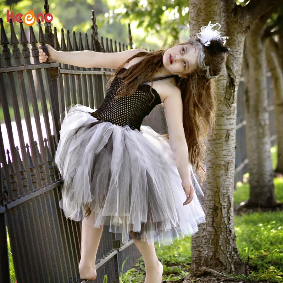 Платье-пачка для девочек на Хэллоуин Невеста Франкенштейна черно-белое детское