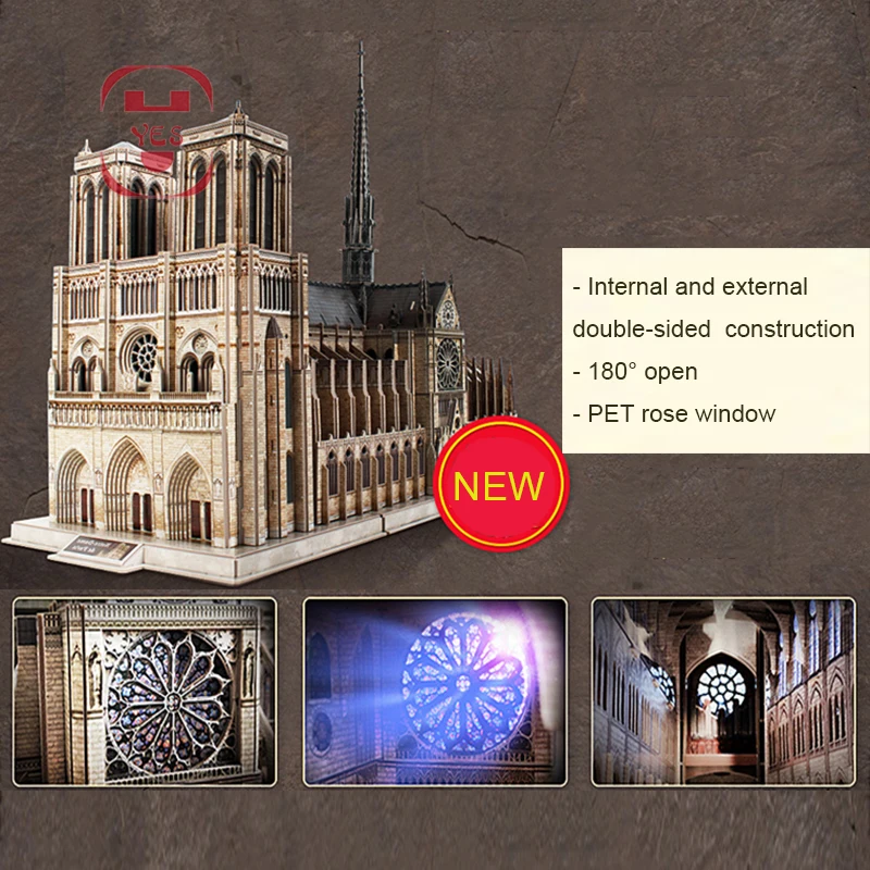 

1:250 Notre Dame de Paris Double-sided Open 3DPanoramic High Simulation Model Puzzle Rose Window Kid's Intelligent Toy souvenir