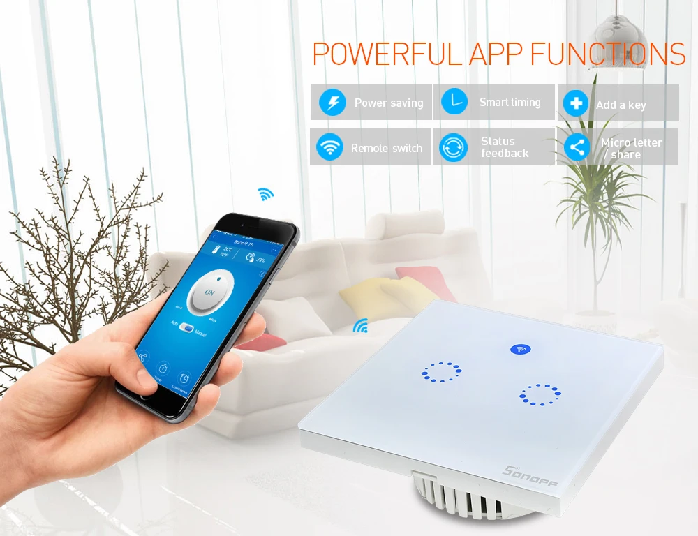 Sonoff T1 ЕС 2 банды 86 Тип умный Wifi переключатель 220 В настенный сенсорный выключатель RF/433 МГц/приложение управление работа с Alexa умный дом автоматизация
