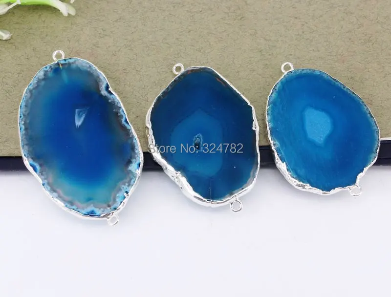 5 шт. модный натуральный камень соединитель из бисера синего цвета серебряный