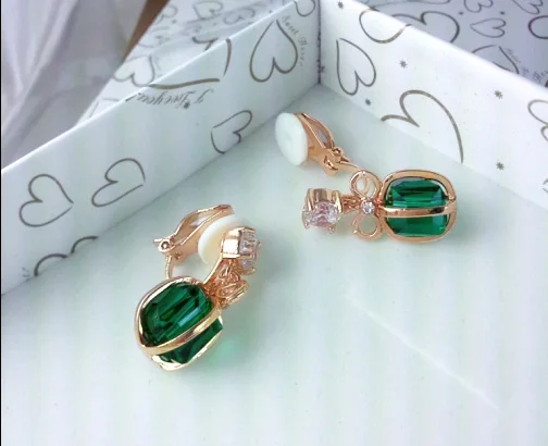 Fashion jewelry clip on Earrings ear false green for female women non pierced | Украшения и аксессуары