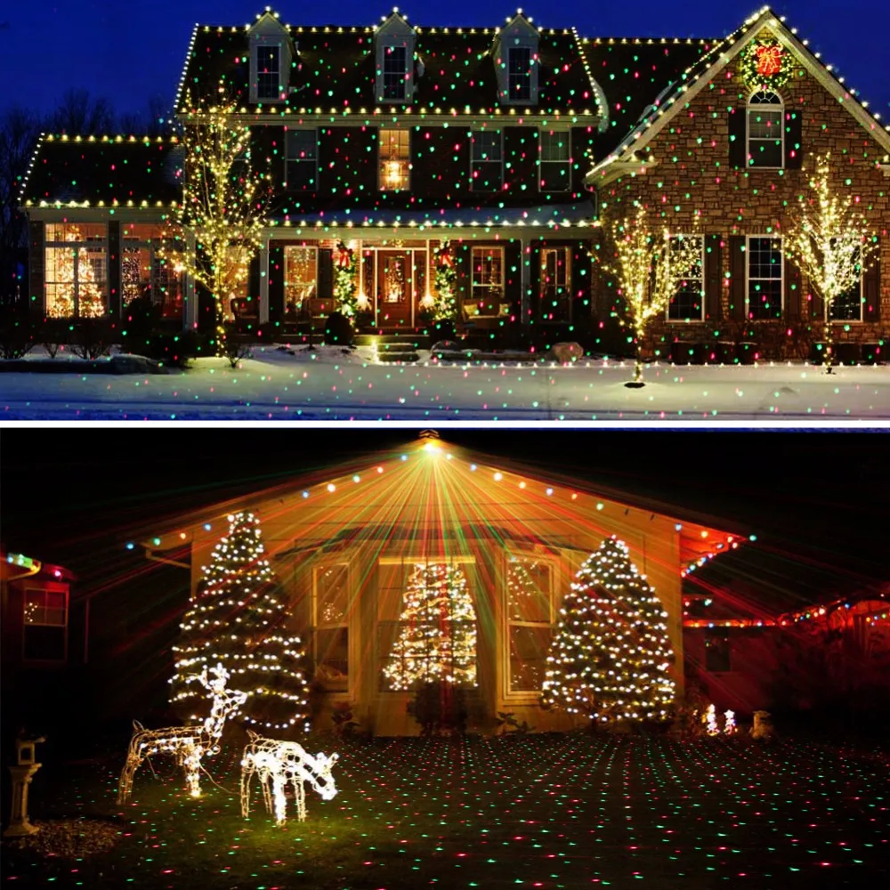 Солнечный наружный лазерный проектор с неподвижными узорами, водонепроницаемый, красного и зеленого цвета, световые точки звезд Xmas Landscape Yard Garden New Year Home.