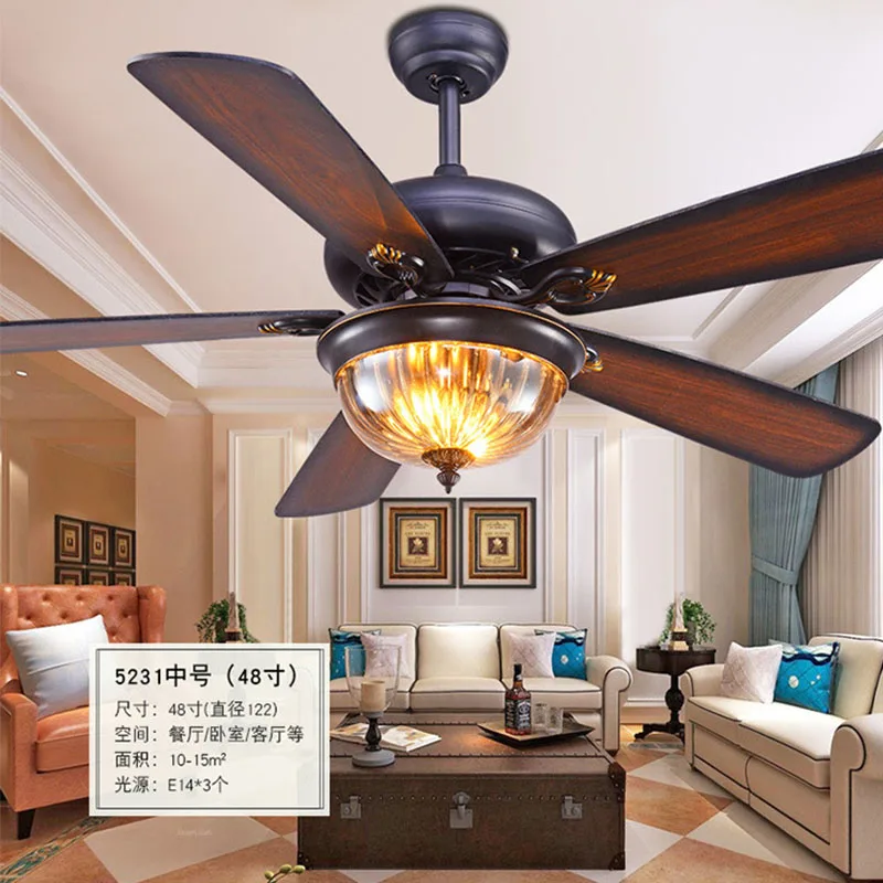 52 Inchs светодиодный потолочный вентилятор для гостиной американский Ретро пульт