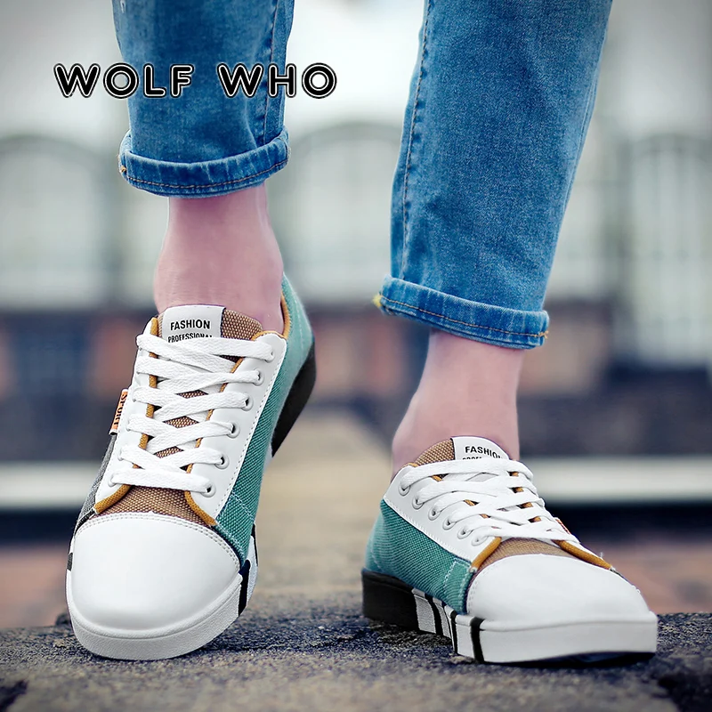 WOLF WHO/Новинка года; сезон весна; брендовая мужская повседневная парусиновая обувь; Дышащие Модные мужские джинсовые кроссовки; обувь на плоской подошве; Tenis Masculino; X-059