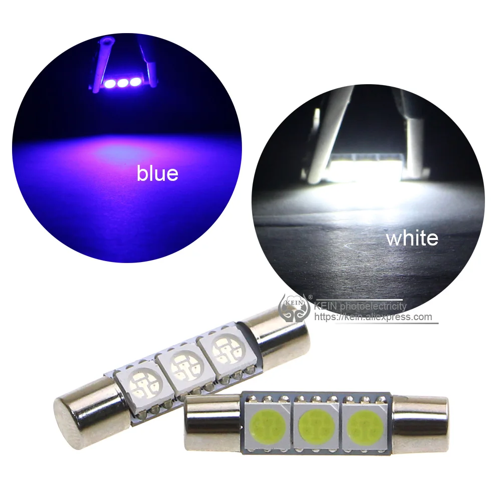 KEIN 10 шт. 28 мм T6 светодиодные автомобильные лампы festoon blue T6.3 5050 3smd Внутреннее