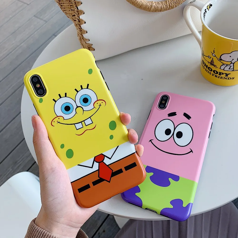 Роскошные SpongeBob квадраты Патрик звезда милый телефон пара чехол для iPhone 6 6s 7 8 Plus X XS XR XSMax мягкий IMD мультфильм глянцевый