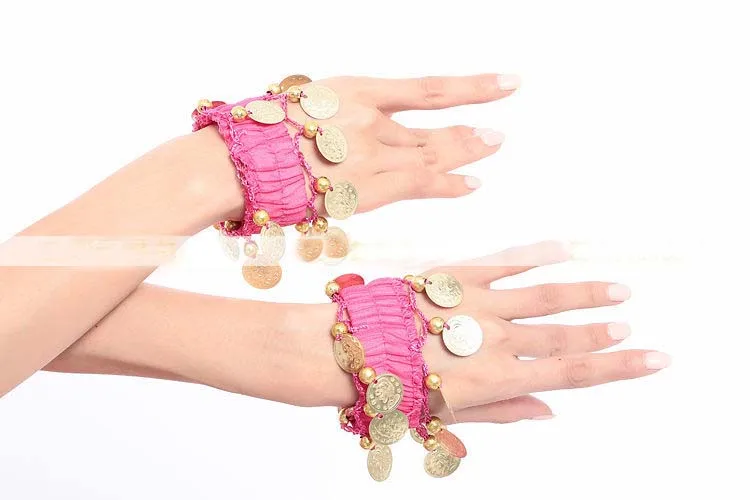 PAIR Belly Dance Women Wear Elastic Wrist Ankle Arm Hand Bracelet Gold Coin Adult Christmas|Балет| |