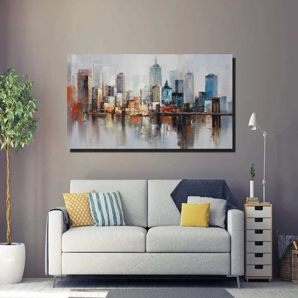 

3D Hand-Painted On Canvas Abstract buildings Oil Paintings Modern Home Decor Wall Art Large Size Thick Texture Knife Paintings