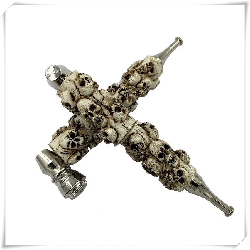 

6pcs/lot wholesales cool Metal herb Tobacco Pipe skull resin Smoking Pipe Smoke Filter Cigarette Holder long mouth tip 15mm