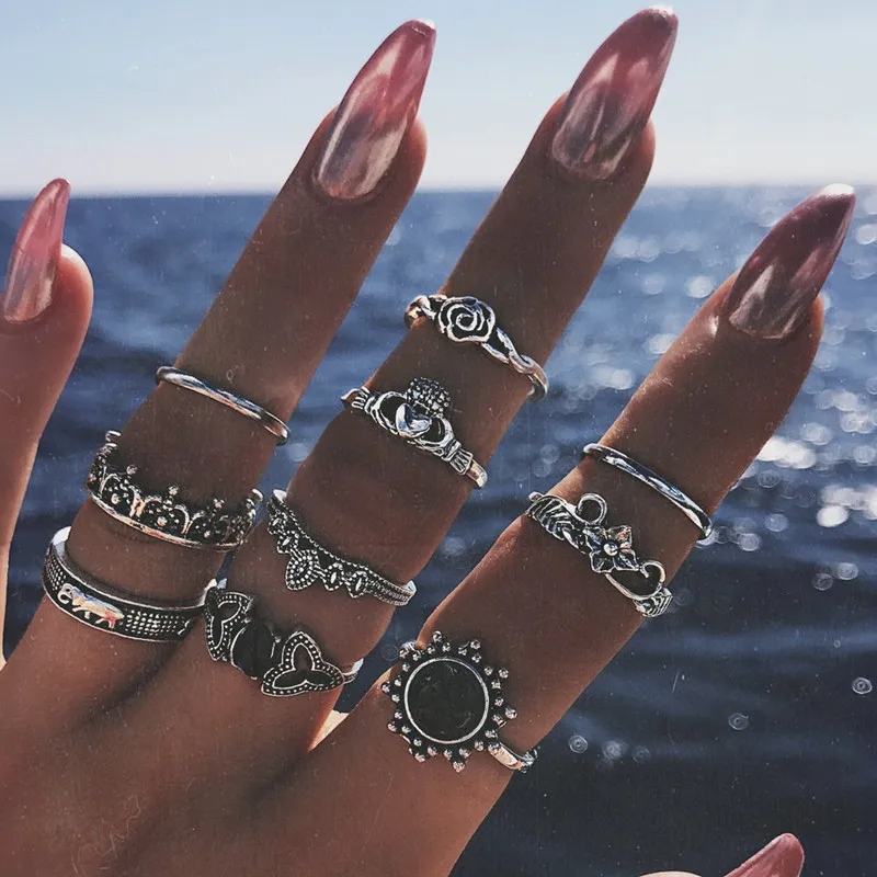 10 шт./компл. на фаланги бохо кольца для женщин богемные слон цветок сердце панк