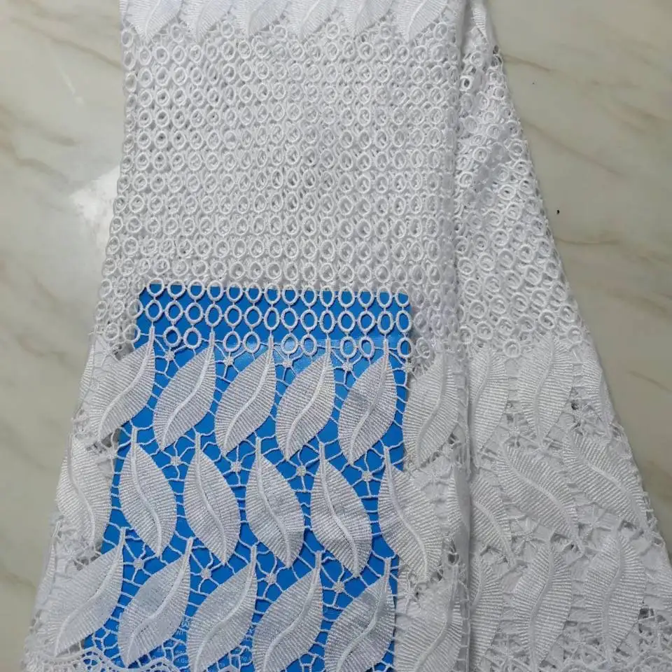 

5Yards/pc New fashion white african water soluble lace leaves style embroidery french mesh guipure lace for dressing BW50-1