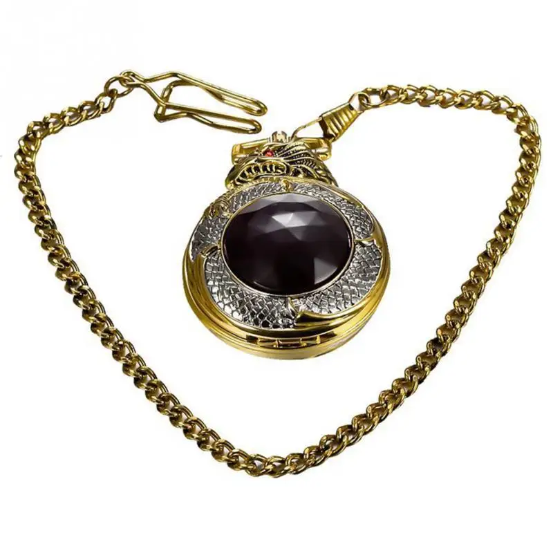 New Fashion Retro Vintage Golden Dragon Pendant Quartz Pocket Watch Chain Necklace For Women Men Formal Or Casual Dressing | Наручные