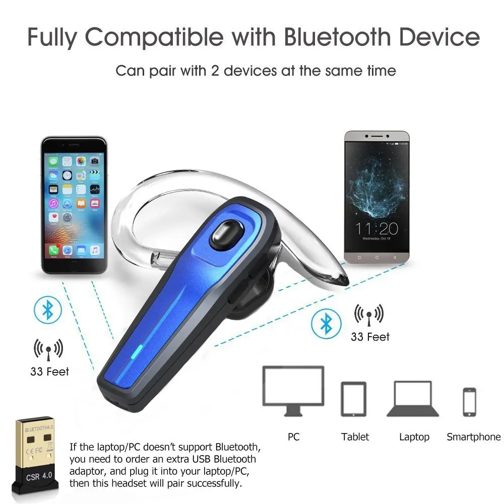 Bluetooth гарнитура с микрофоном шумоподавлением и бесшумным переключателем|wireless