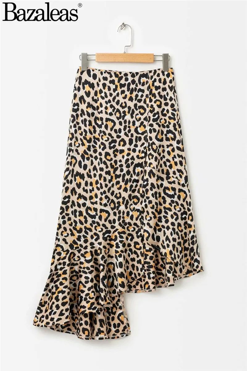 Mermaid fashion women leopard mid calf Skirts Soft satin Fabric Skirts back zipper Casual Ware skirt