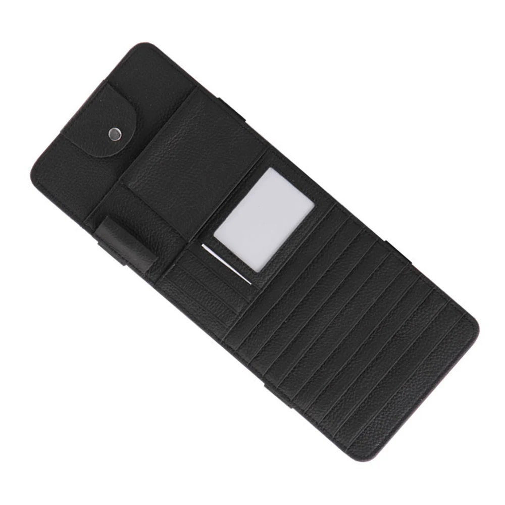 Черный Genuine Leather Multifunction PU Car Sun Visor Storage Bag Auto Glasses Ticket Documents Folder Mobile Phone Organizer - Название цвета: Черный