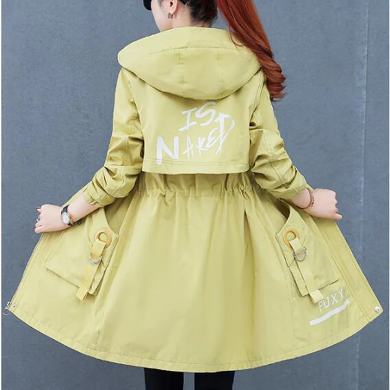 Женский Длинный тренчкот с капюшоном Повседневная ветровка верхняя одежда весна