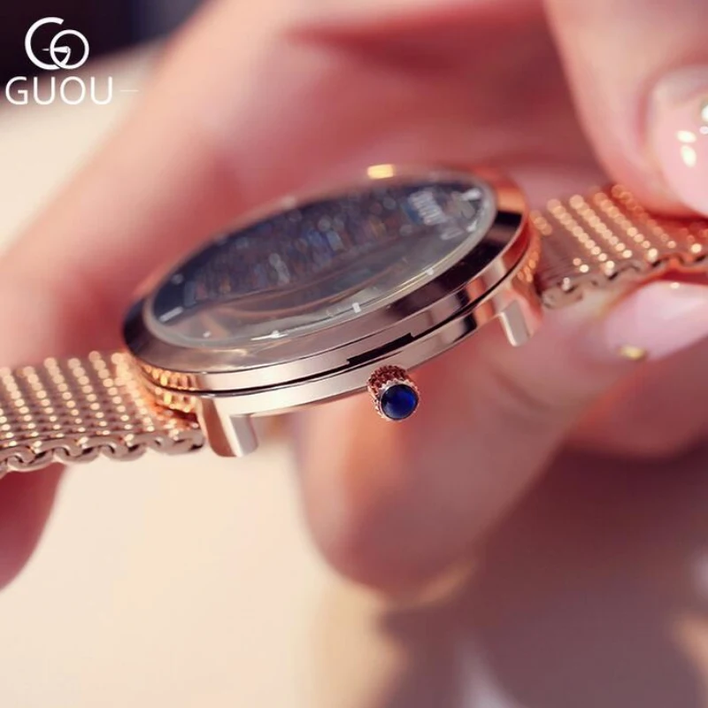 Женские часы с изображением звездного неба GUOU розовое золото |