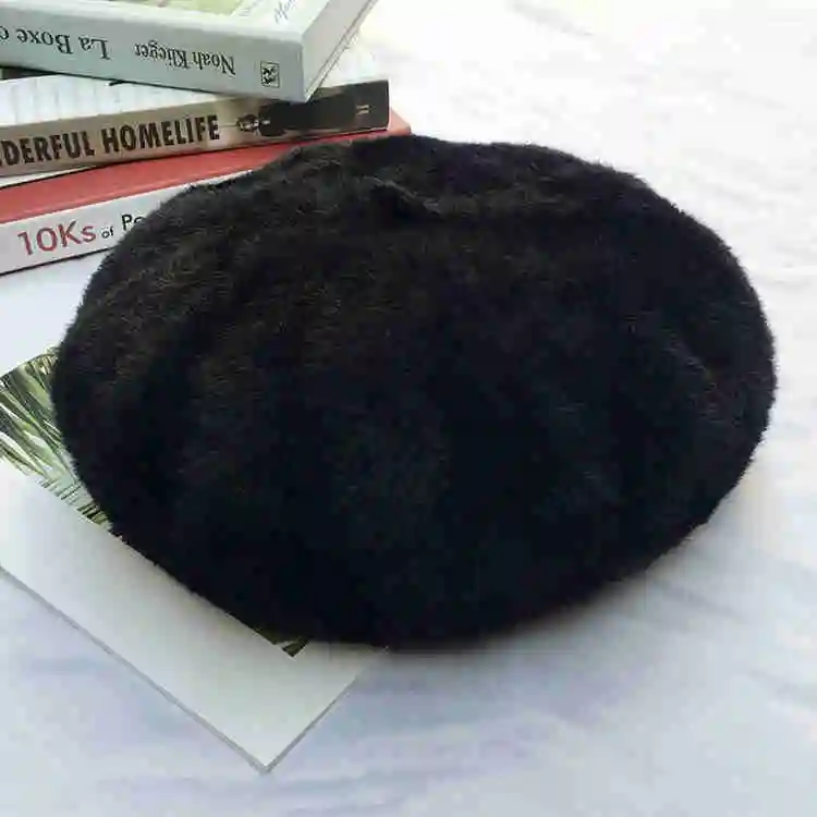 Kajeer, женский, чистая шерсть, французский берет, весенний, для девушек, берет, для женщин, шапка художника, кепка для женщин, элегантный берет, Boina, Pillbox, шапка - Цвет: Black
