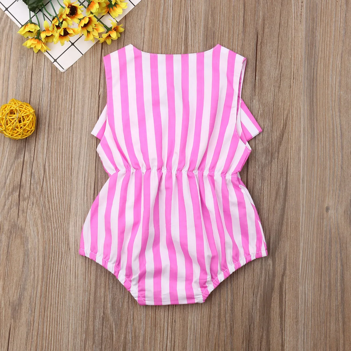 Милый боди в полоску без рукавов для новорожденных девочек костюм с бантиком