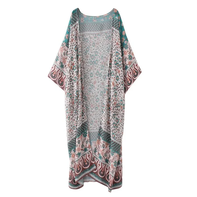 beach cover-ups summer Women Floral Print Chiffon Loose Shawl Kimono Cardigan Top Cover up Shirt Blouse d90625
