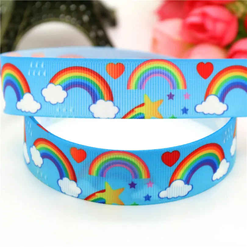 

DHK 7/8'' Free Shipping Rainbow Printed Grosgrain Ribbon Material Headwear DIY Decoration Sewing Craft 22mm S624