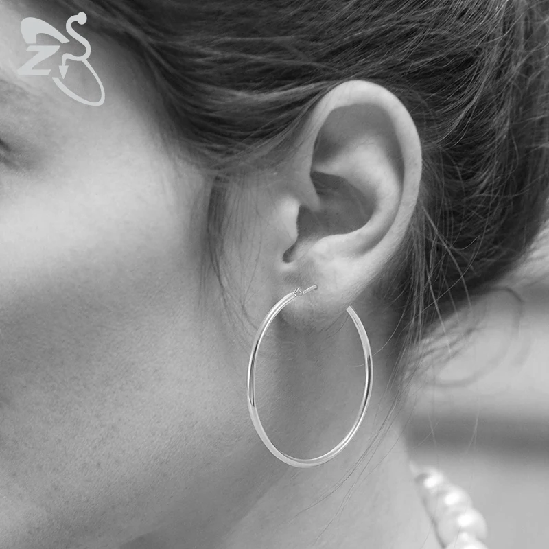 

ZS 12-80mm Trendy Large Women Hoop Earrings Stainless Steel Jewelry 1 Pair Gold Hoops Big Round Earring creole boucle d'oreille