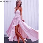 HONGFUYU атласные платья на тонких бретельках для выпускного вечера с V-образным вырезом розовое вечернее платье без рукавов асимметричное вечернее платье Длинные вечерние платья