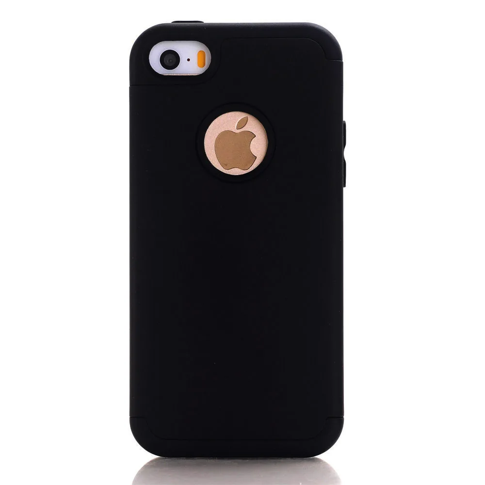 Резиновые чехлы для Apple iPhone 5 5S SE 5C S C 3в1, мягкий жесткий защитный комбинированный чехол, пластиковый чехол для телефона - Цвет: Black