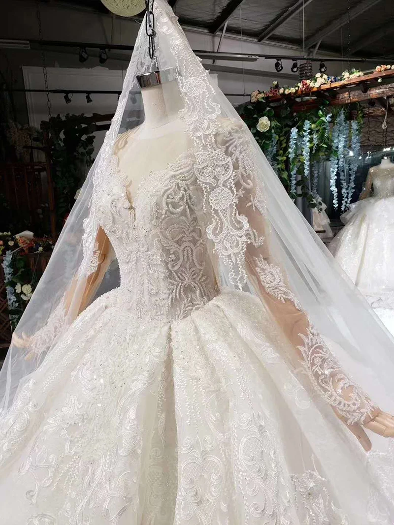HTL372G свадебное платье со съемным шлейфом с вуалью и круглым вырезом длинное свадебное платье vestido de noiva princesa