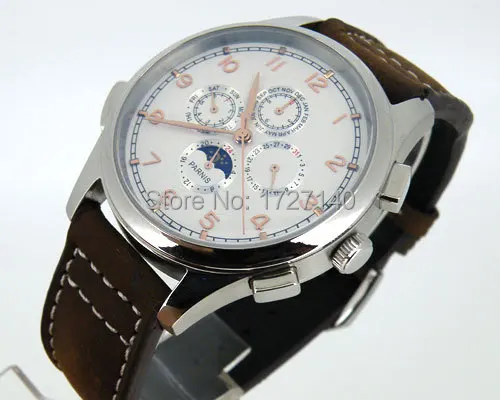 44 мм Parnis с белым циферблатом Automaitc Chronometer multi-funtion мужские часы мира 248B | Наручные