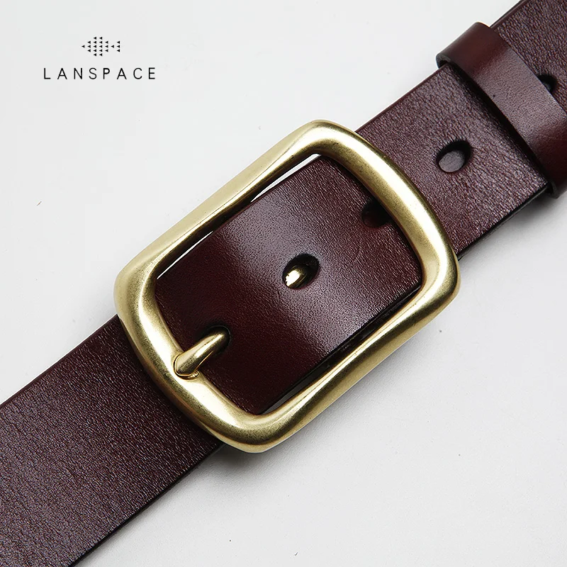 LANSPACE кожаный мужской ремень для отдыха джинсов медный с пряжкой 3 7 | Аксессуары