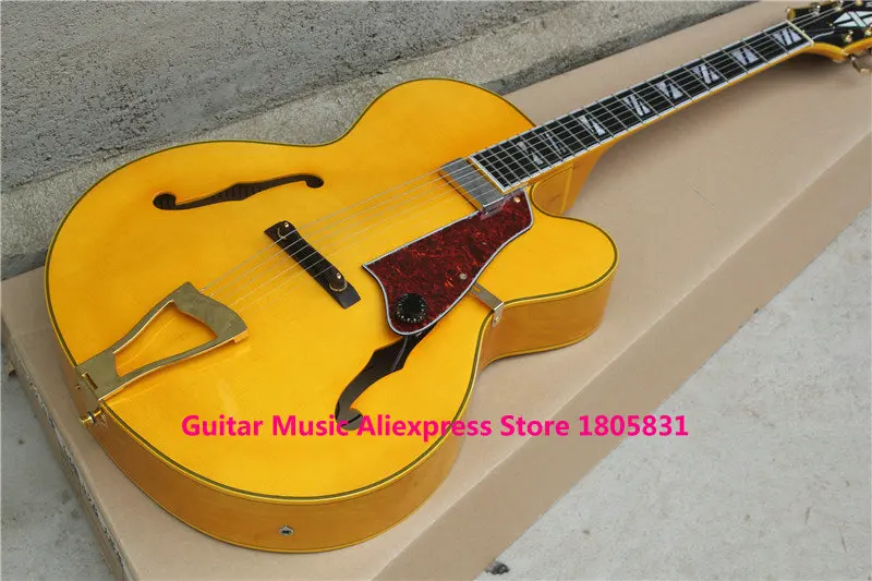 Пользовательские полые желтый L5 Джаз Позолоченные элементы гитары один пикап