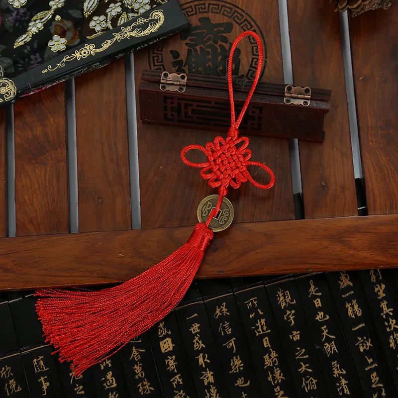 10 шт. медный Амулет из полиэстера с китайскими узлами медная монета кисточками