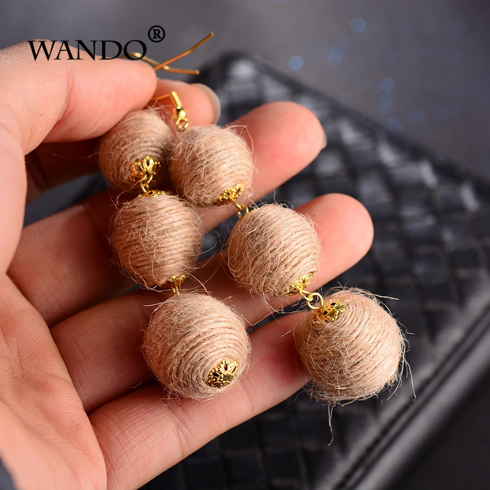 WANDO классический большой длинные серьги шарики ротанга вязать Для женщин Фонари