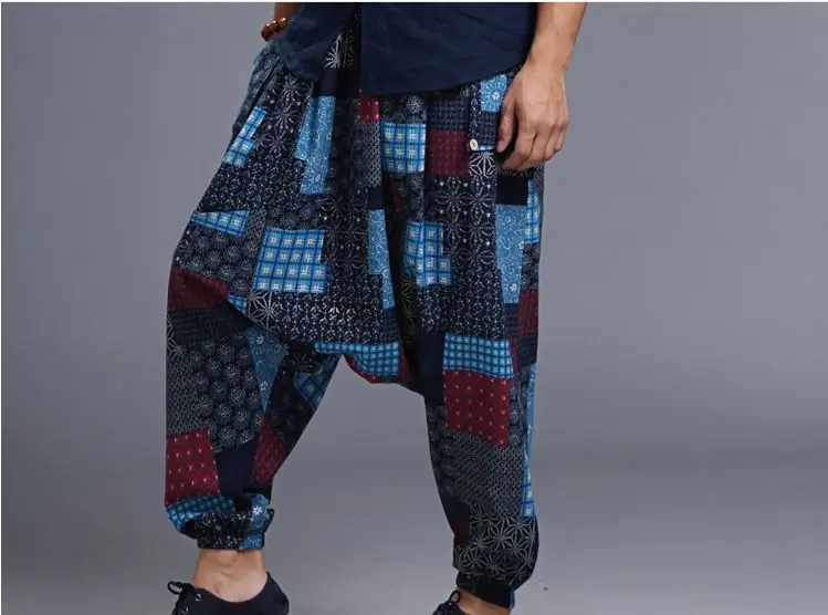 Индийский Досуг человек Йога широкие брюки хлопок белье свободные шаровары