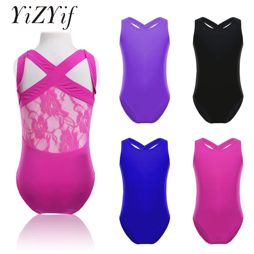 YiZYiF Girls Ballet Gymnastics leotard ballet tutu Dress Sleeveless Tank Leotard Dance Jumpsuit with Lace Back | Тематическая
