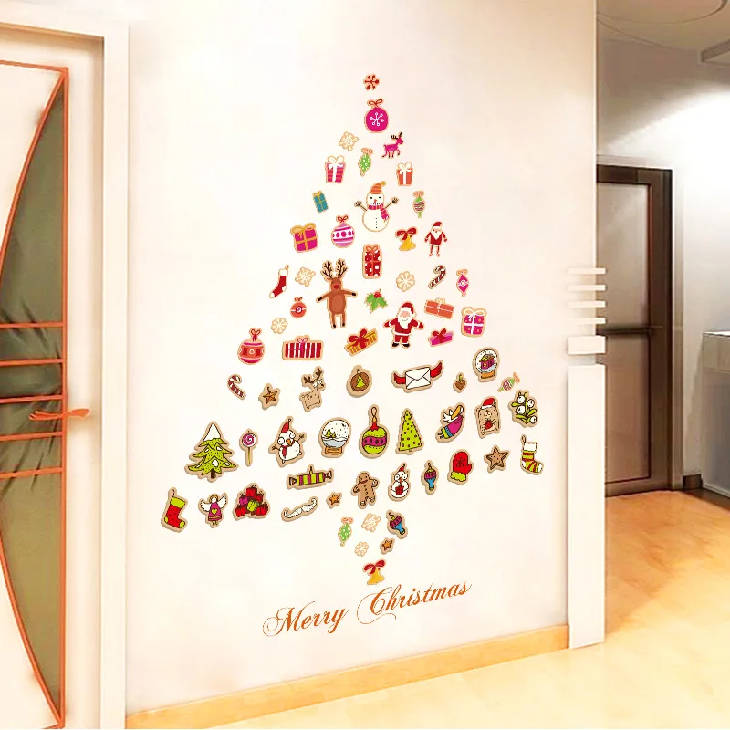 Наклейка на стену в виде рождественской елки еда Санта Клаус 70*50 см Съемный