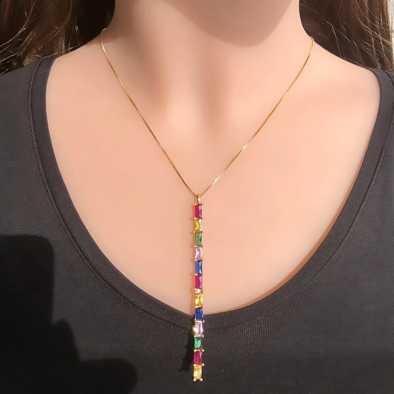 Женское Ожерелье в стиле панк длинное ожерелье с разноцветным прозрачным