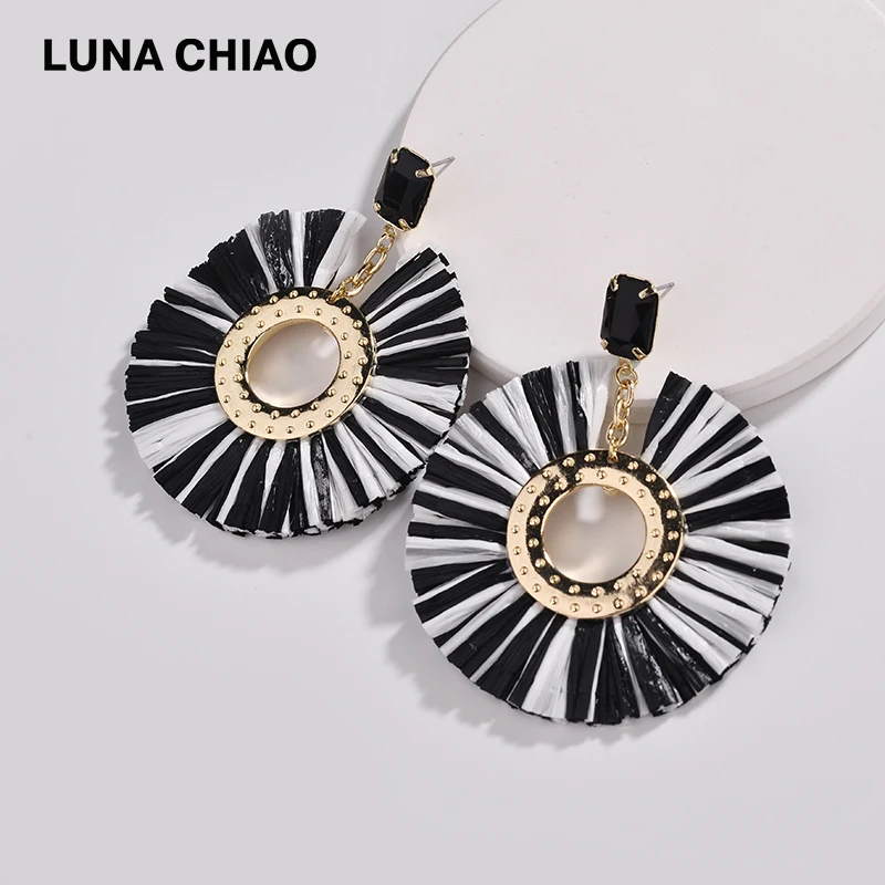 LUNA CHIAO модные популярные Черно белые Разноцветные серьги с бахромой круглые