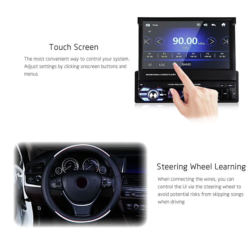 AZGIANT 1 Din 7 ''HD цифровой дисплей выдвижной экран автомобиля MP4 MP5 плеер стерео fm