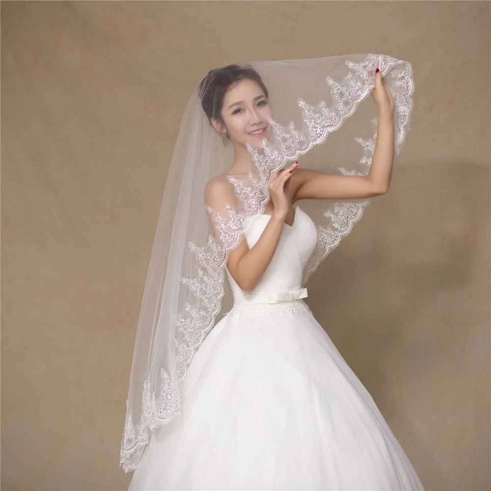 Новое поступление Свадебные Кружева блестками фата ручной работы свадебные